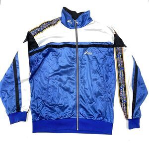 Asics 80's Vintage Mens Tracksuit Top Jacket Training Sweatshirt Blue Striped XL